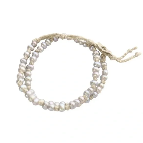 Chan Luu soft grey pearl metallic cord naked wrap adjustable bracelet - Picture 11 of 13